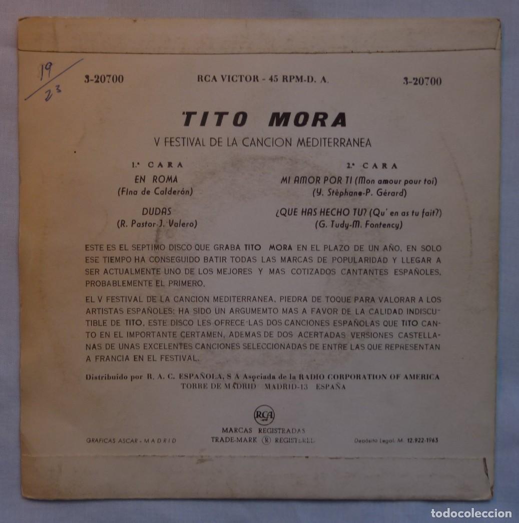Discos de vinilo: TITO MORA // EN ROMA+3 // 1963 // EP - Foto 2