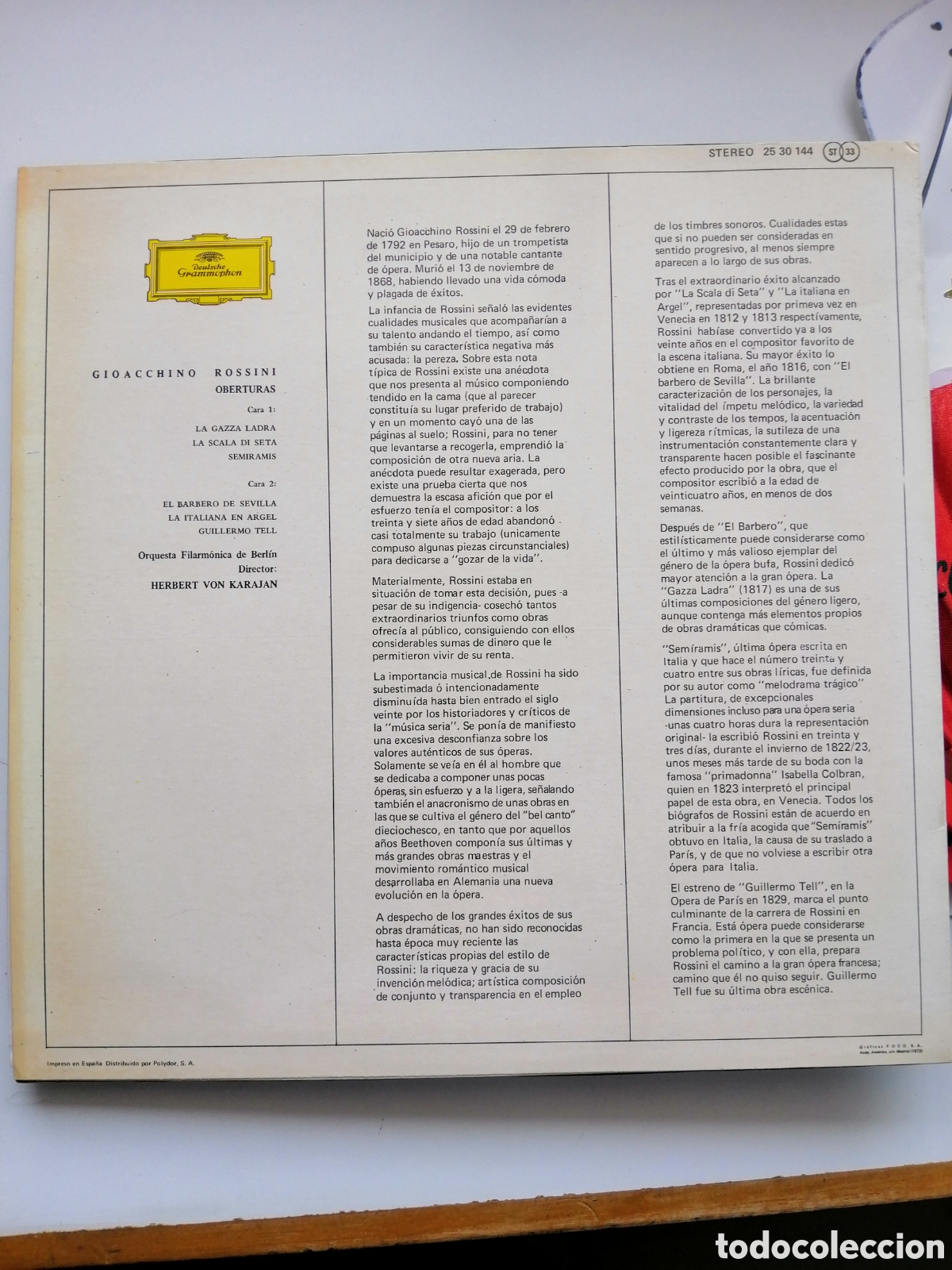 Discos de vinilo: Oberturas Rossini Karajan vinilo - Foto 2
