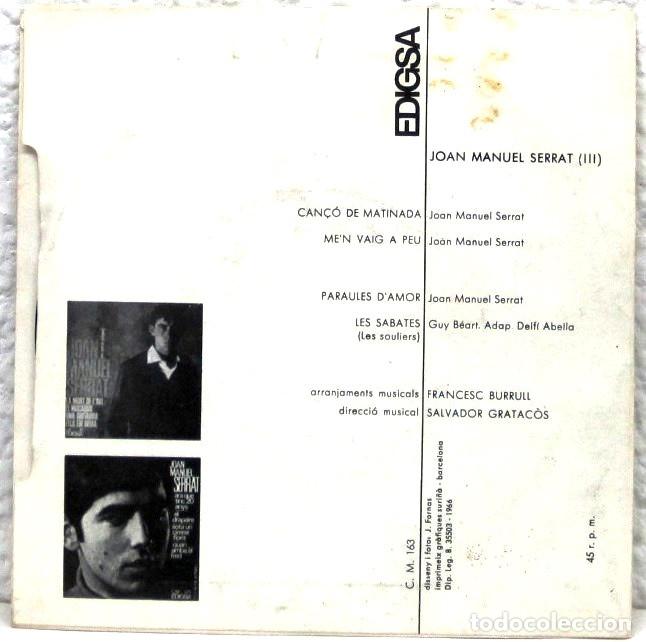Discos de vinilo: JOAN MANUEL SERRAT - CAN&Ccedil;O DE MATINADA - PARULES DAMOR - SINGLE - Foto 2