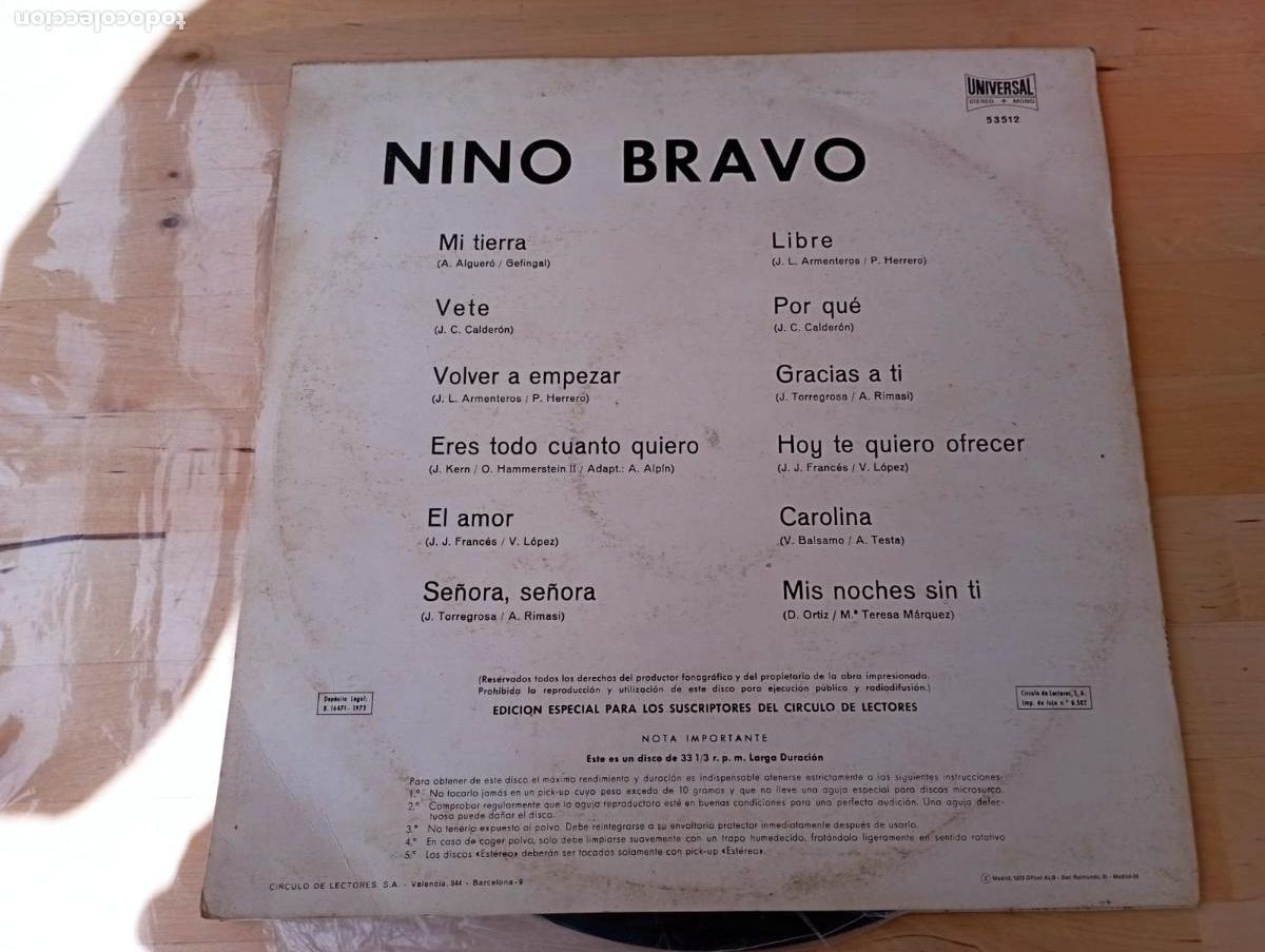 Discos de vinilo: nino bravo - LP edicion CIRCULO DE LECTORES. - Foto 2