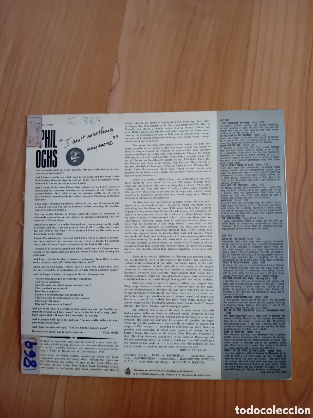 Discos de vinilo: PHIL OCHS. I AINT MARCHING ANYMORE - Foto 2