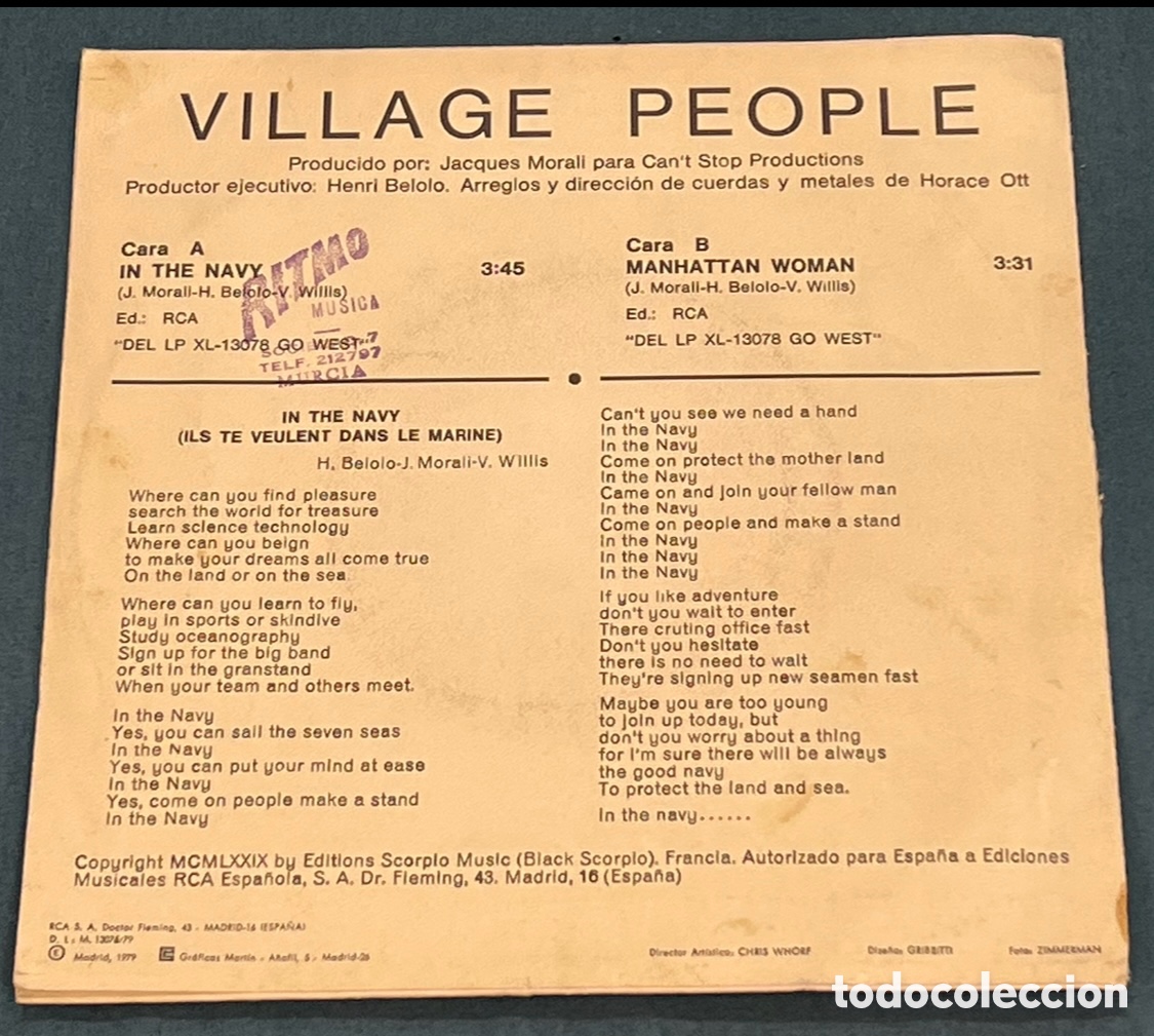 Discos de vinilo: Disco Vinilo Single. Village People. - Foto 2