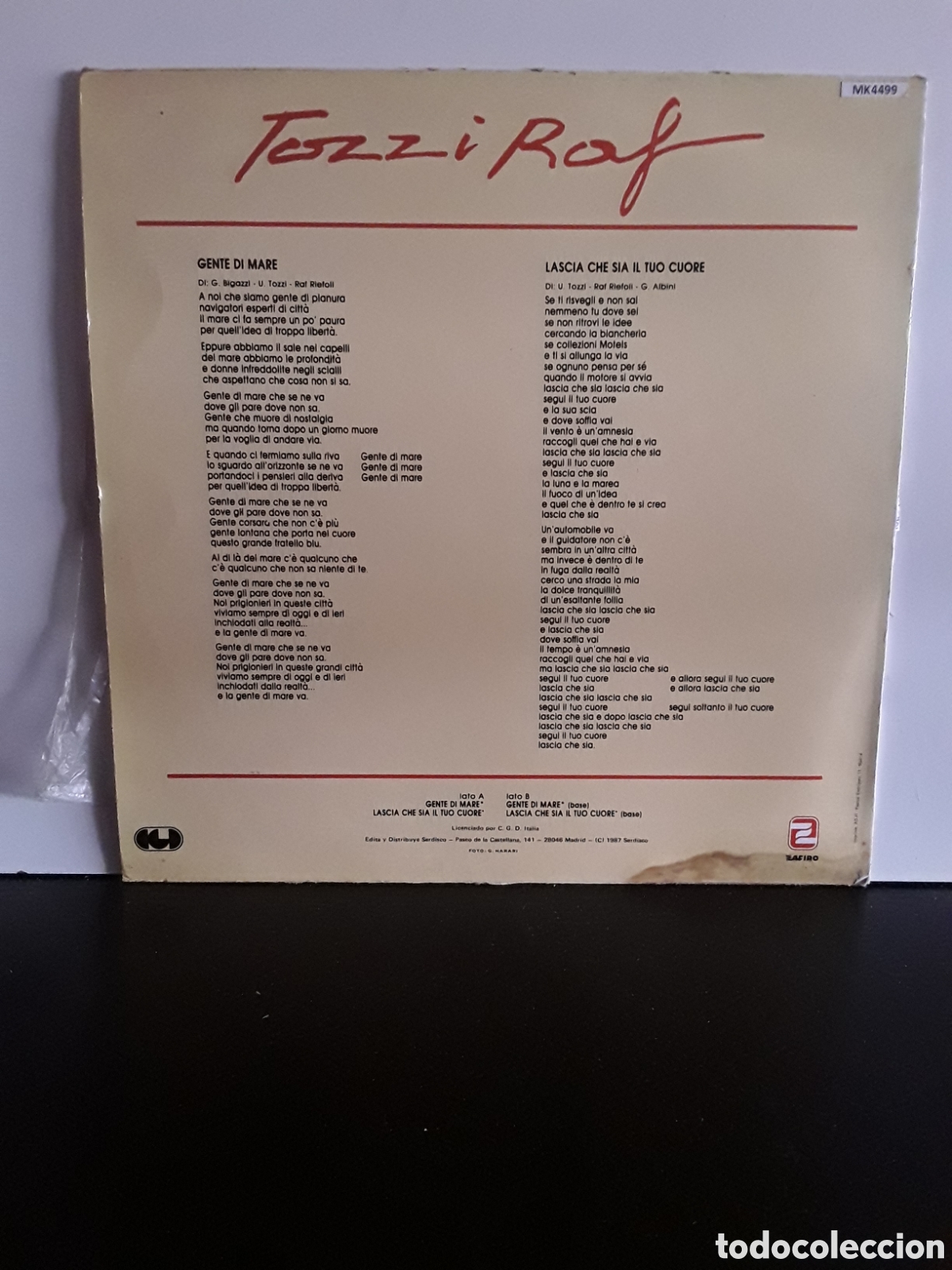 Discos de vinilo: Tozzi - Raff &lrm;&ndash; Gente Di Mare - Foto 2