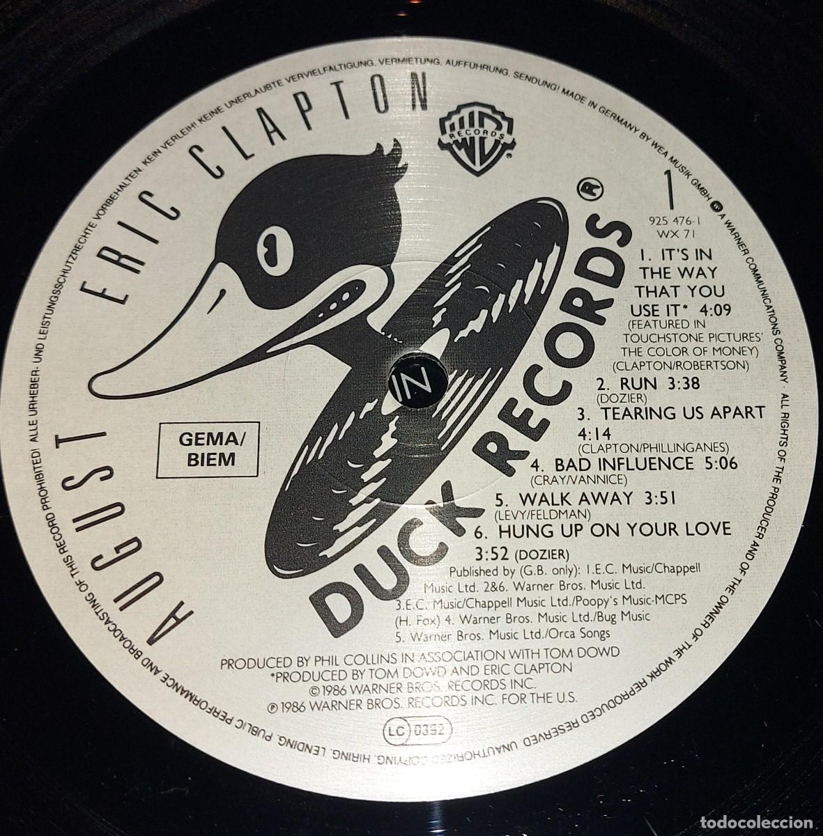 Discos de vinilo: LP ERIC CLAPTON AUGUST WARNER A&Ntilde;O 1986 GERMANY - Foto 4