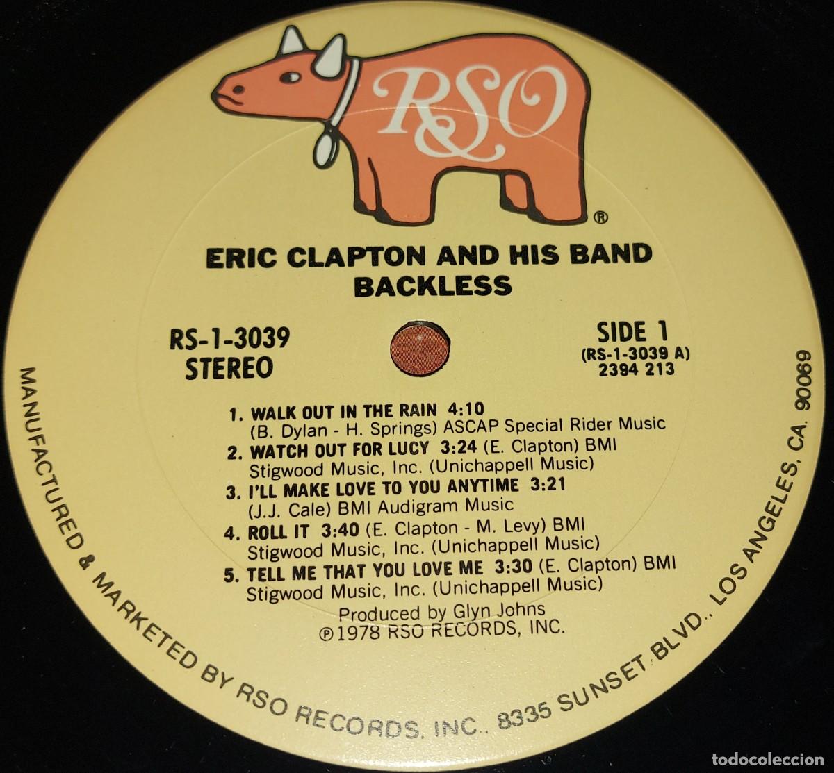 Discos de vinilo: LP ERIC CLAPTON BACKLESS RSO A&Ntilde;O 1978 USA - Foto 4