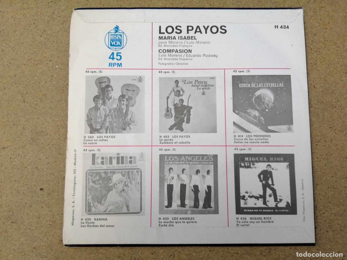Discos de vinilo: DISCO SINGLE. LOS PAYOS (MARIA ISABEL - COMPASION) - Foto 2