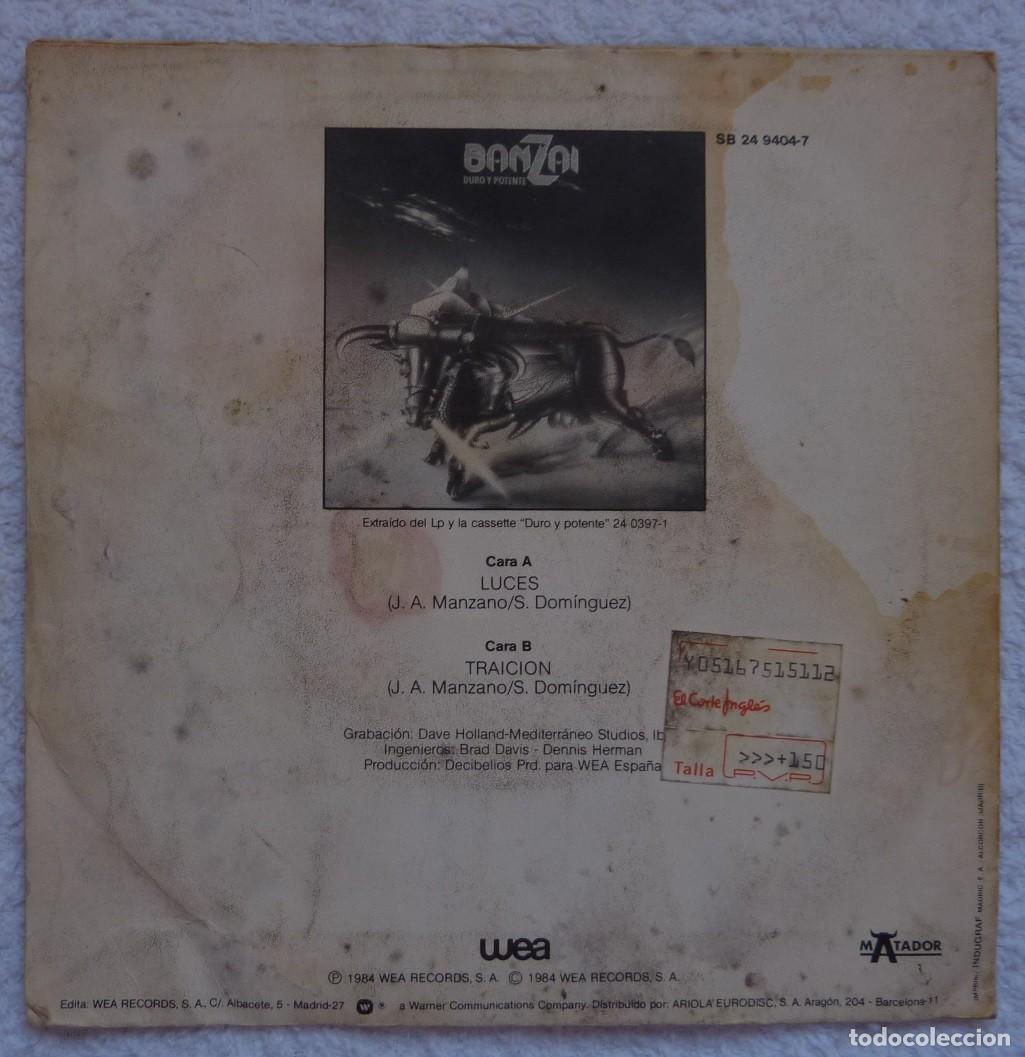 Discos de vinilo: BANZAI // LUCES // 1984 // SINGLE - Foto 2
