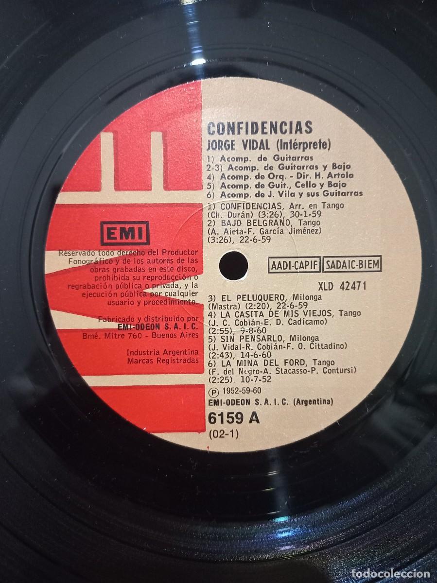 Discos de vinilo: JORGE VIDAL - CONFIDENCIAS / 6159 - 1958 - Foto 2