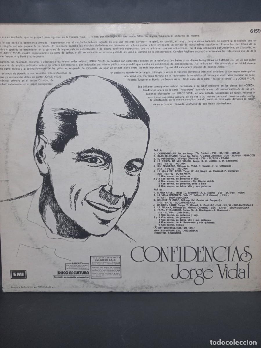Discos de vinilo: JORGE VIDAL - CONFIDENCIAS / 6159 - 1958 - Foto 3