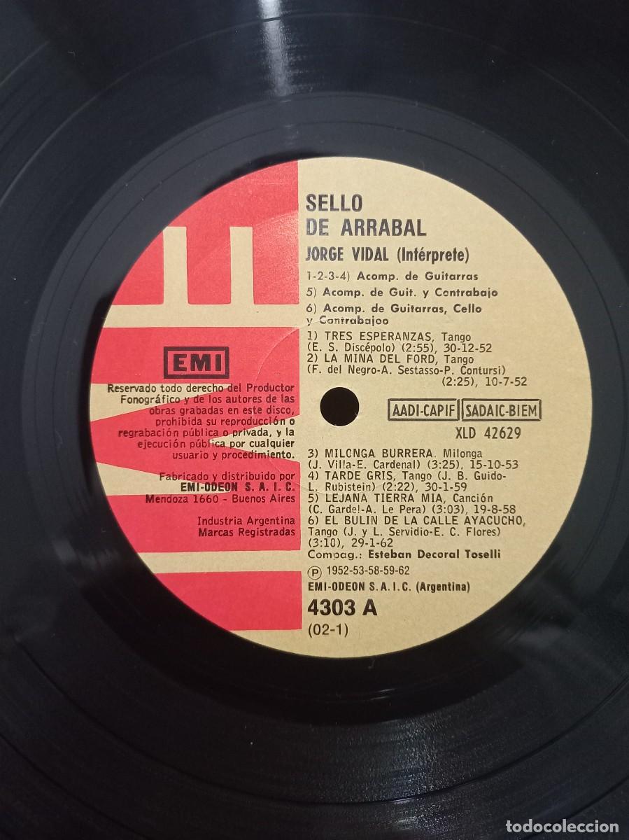 Discos de vinilo: JORGE VIDAL - SELLO DE ARRABAL / 4303 - 1962 - Foto 2