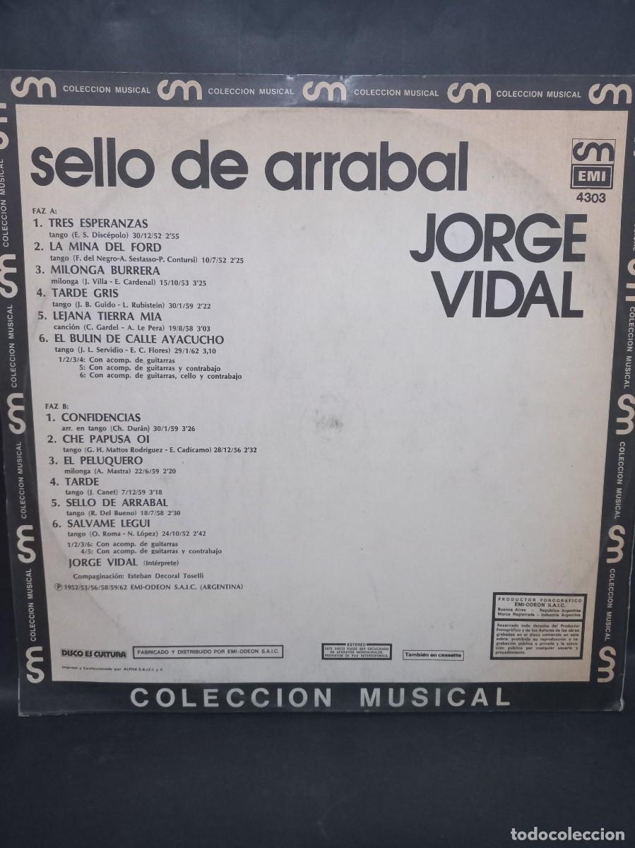 Discos de vinilo: JORGE VIDAL - SELLO DE ARRABAL / 4303 - 1962 - Foto 3