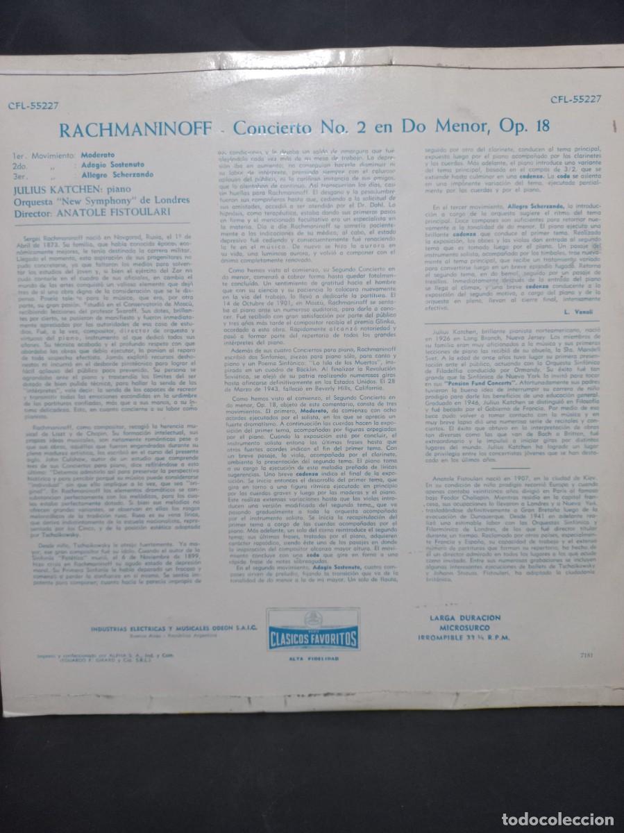 Discos de vinilo: JULIUS KATCHEN - RACHMANINOFF / CFL-55227 - CON INSERT - Foto 4