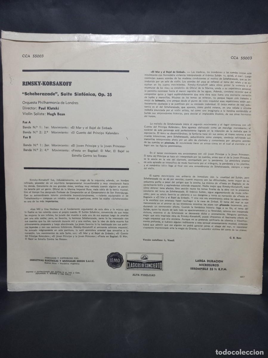 Discos de vinilo: RIMSKY-KORSAKOFF - SCHEHERAZADE / CCA-55003 - CON INSERT - Foto 2