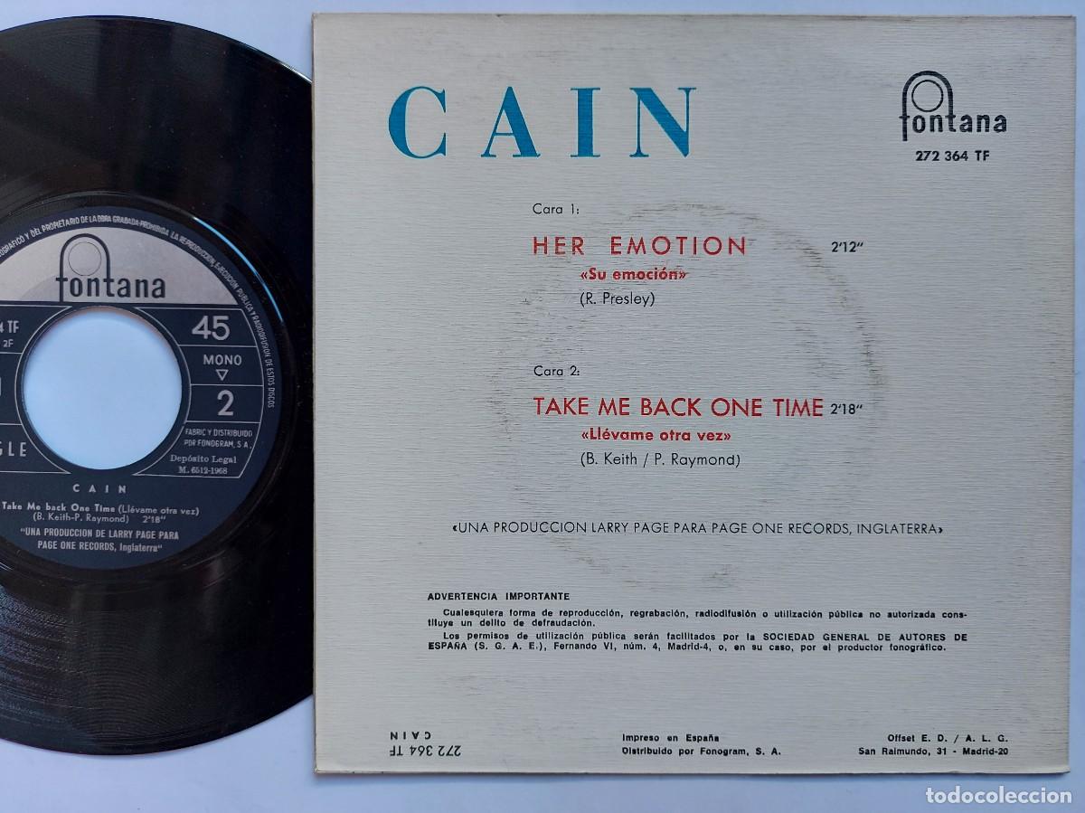 Discos de vinilo: CAIN - 45 Spain - MINT * HER MOTION / TAKE ME BACK ONE TIME - Foto 2