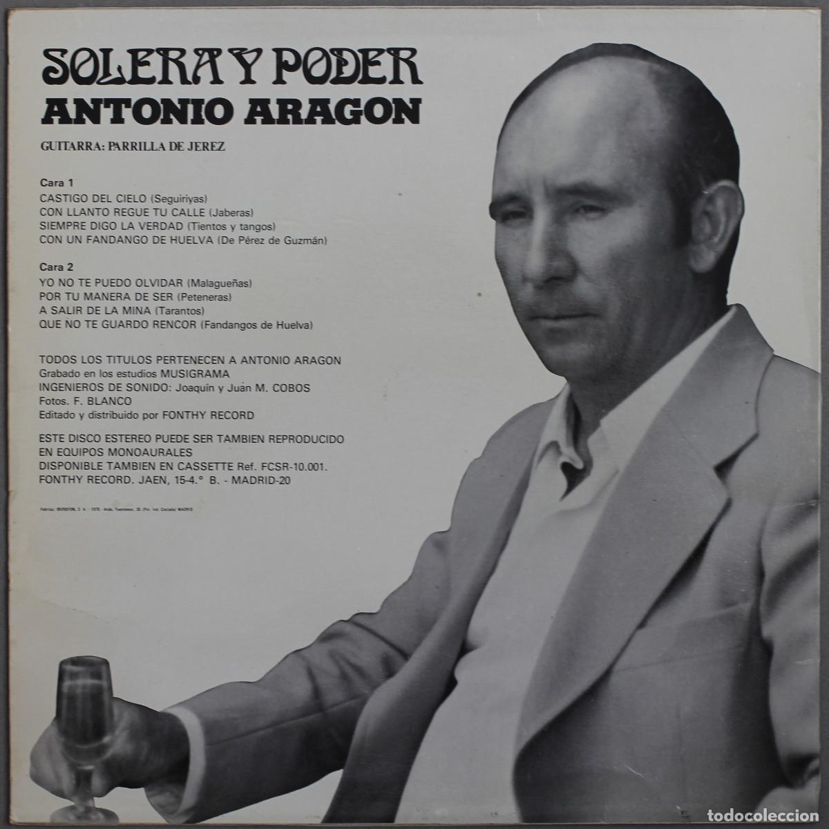 Discos de vinilo: ANTONIO ARAGON//SOLERA Y PODER//LP//1980//FONTHY RECORD - Foto 2