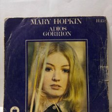 Discos de vinilo: SINGLE - MARY HOPKIN - ADIOS / GORRION - APPLE RECORDS - MADRID 1969