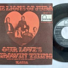 Discos de vinilo: THE LIONS OF JUDA - 45 SPAIN - MINT * OUR LOVE'S A GROOWIN' THING / KATJA