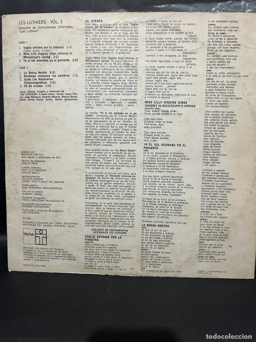 Discos de vinilo: LES LUTHIERS VOL. 3 / JXT-60.003 - ORIGINAL - 1973 - Foto 2