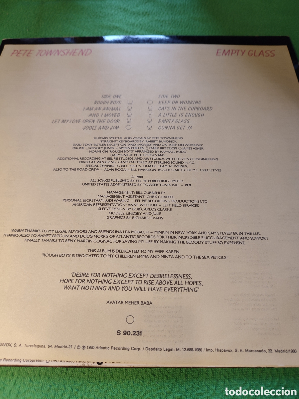 Discos de vinilo: Pete Townsend - Empty Glass - Foto 3