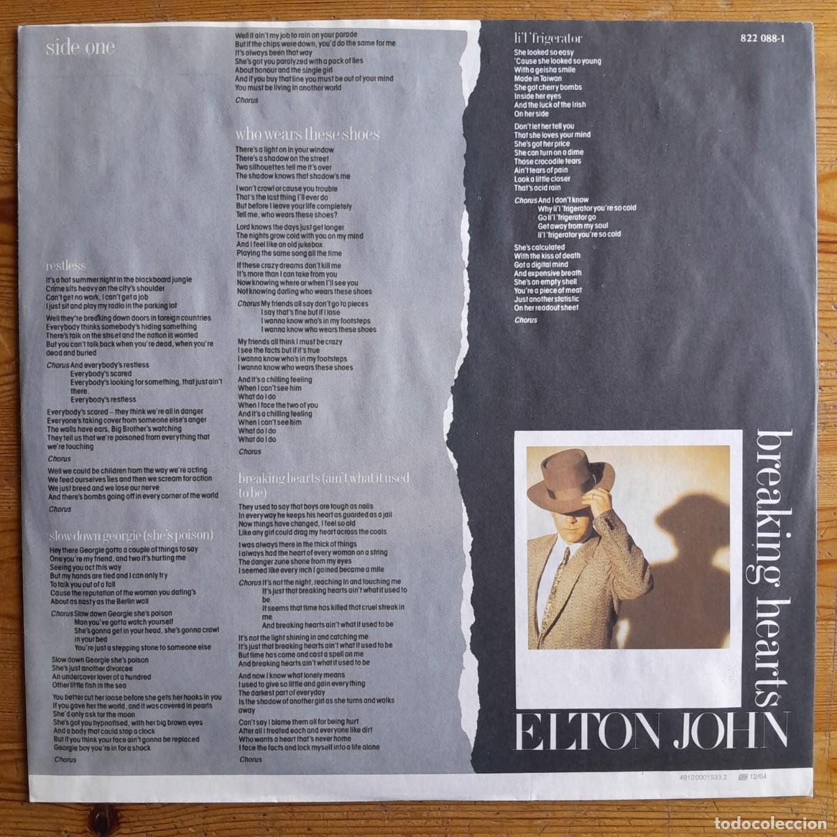 Discos de vinilo: ELTON JOHN : BREAKING HEARTS [ROCKET - ESP 1984] LP - Foto 3