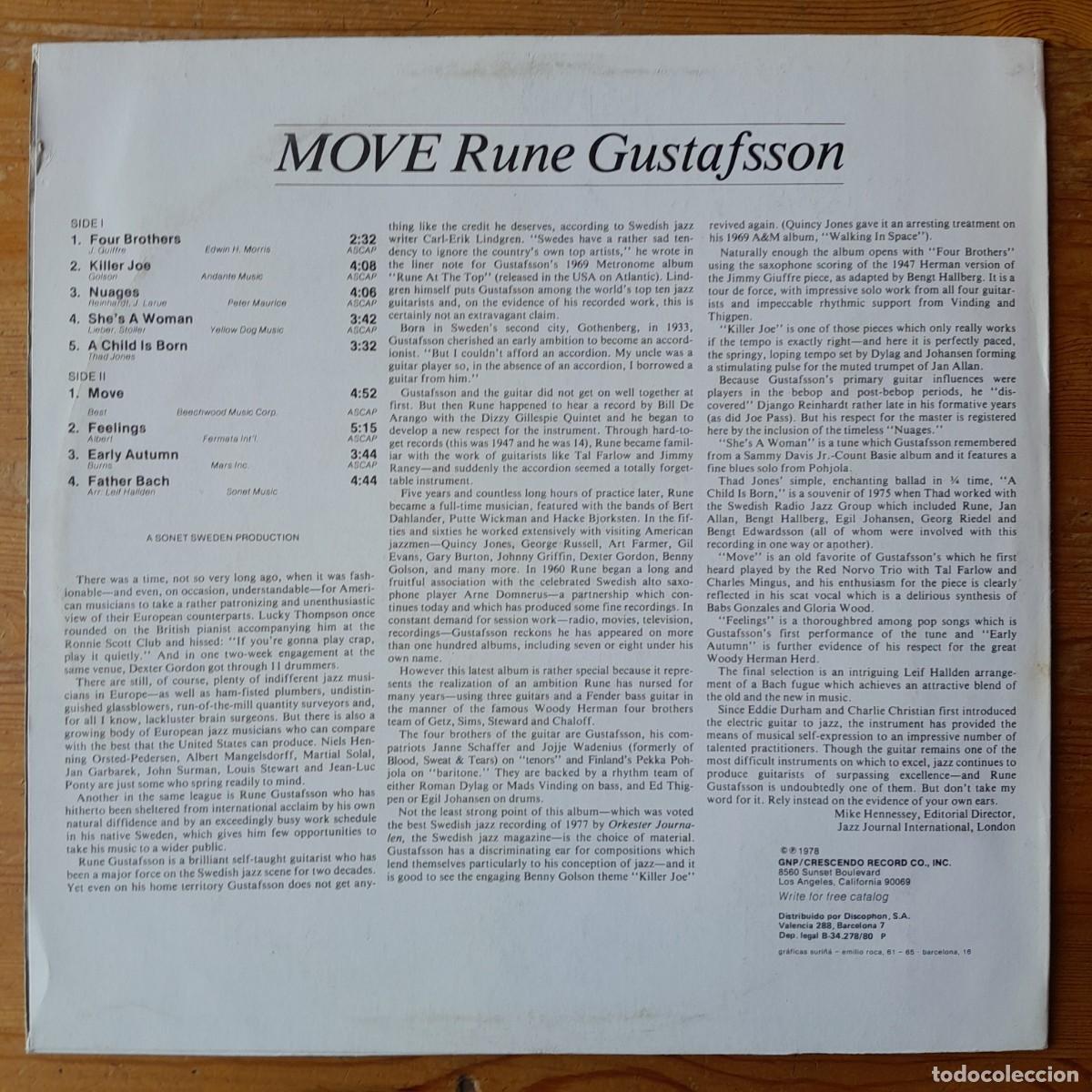 Discos de vinilo: RUNE GUSTAFSSON : MOVE [DISCOPHON - ESP 1980] LP - Foto 2