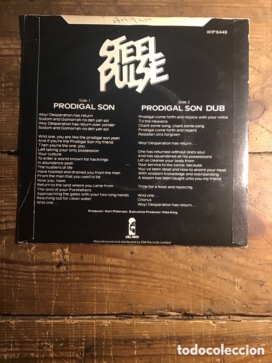 Discos de vinilo: STEEL PULSE PRODIGAL SON 7&rdquo; - Foto 2
