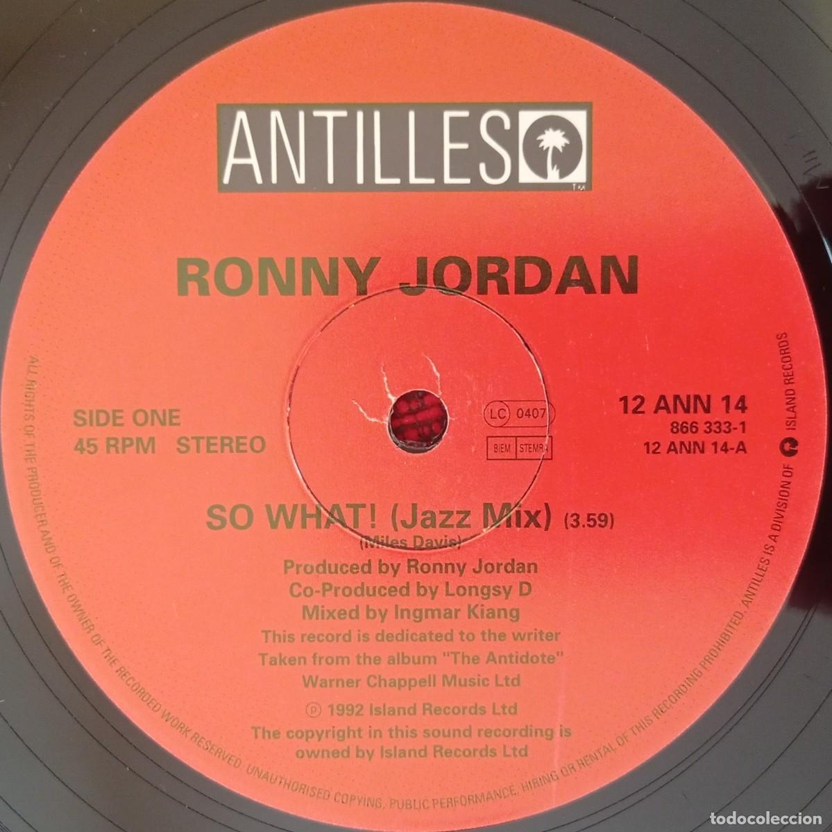 Discos de vinilo: RONNY JORDAN ** So What! ** MAXI SINGLE VINILO 1992 - Foto 3