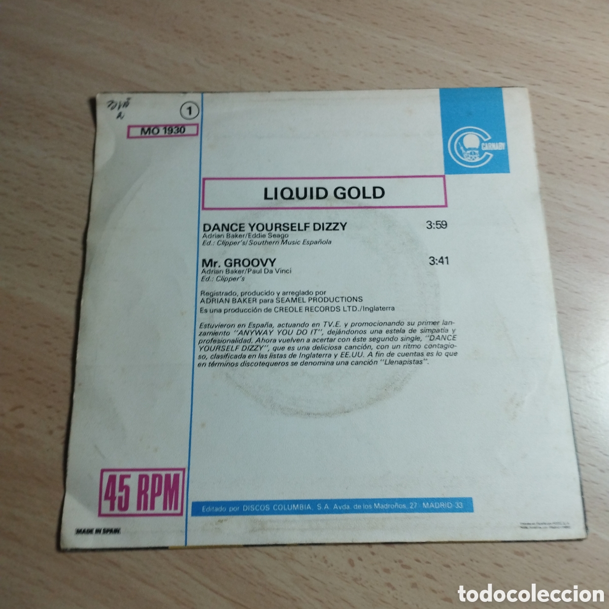 Discos de vinilo: Single 7&rdquo; Liquid Gold 1980. Dance yourself dizzy. - Foto 2