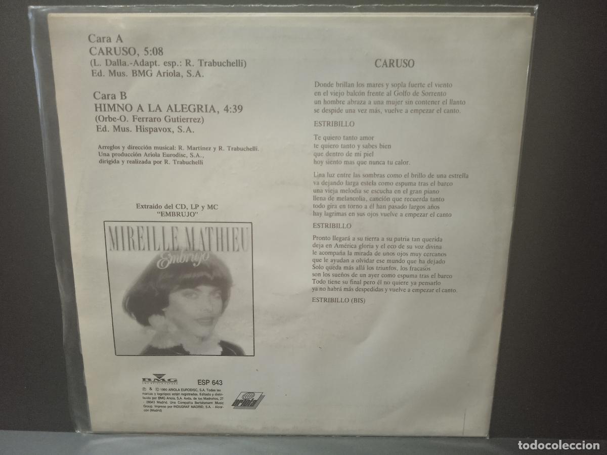Discos de vinilo: MIREILLE MATHIEU CARUSO SINGLE SPAIN 1990 PEPETO TOP - Foto 2