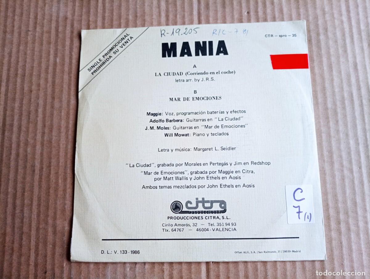 Discos de vinilo: MANIA - LA CIUDAD ( CORRIENDO EN EL COCHE ) SINGLE 1986 - Foto 3
