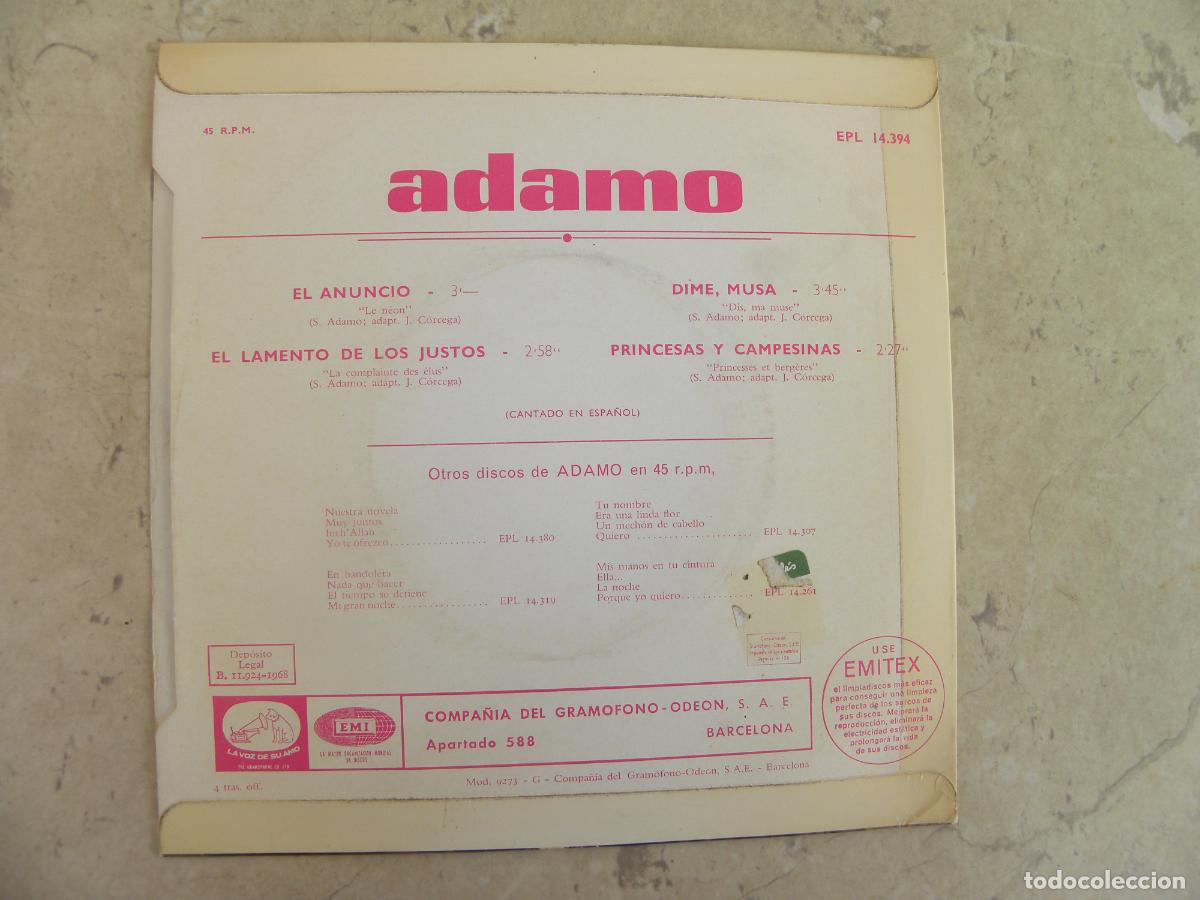 Discos de vinilo: ADAMO -DIME MUSA -EP 1968 - Foto 2