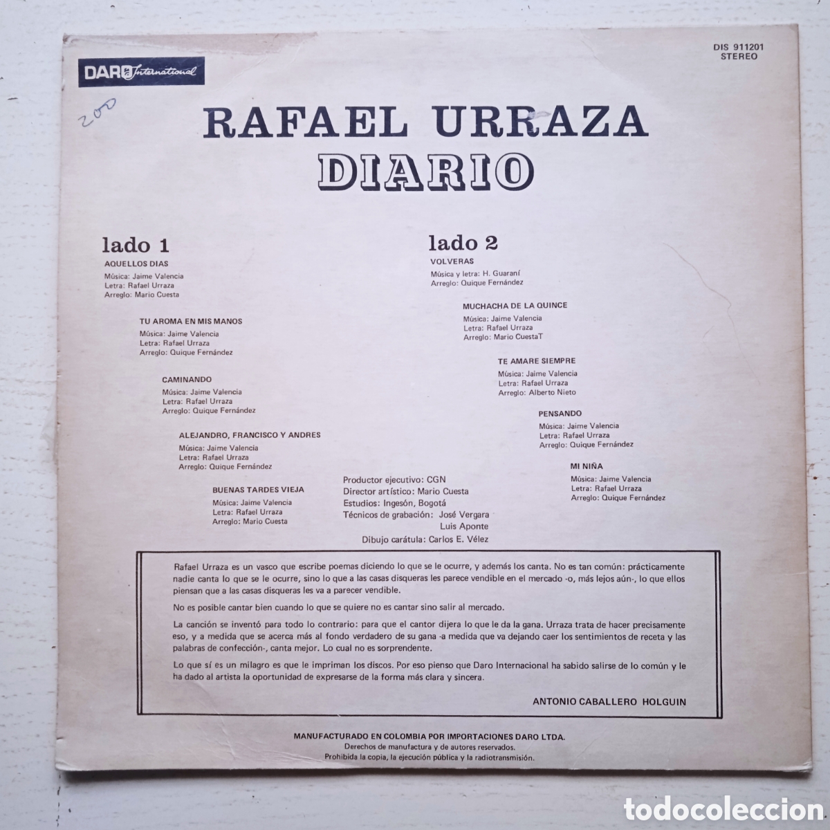 Discos de vinilo: LP Rafael Urraza - Foto 2