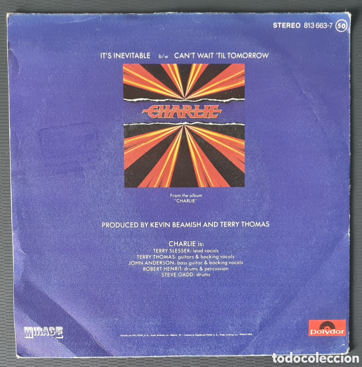 Discos de vinilo: SINGLE - CHARLIE - ITS INEVITABLE - 1983 - Foto 2