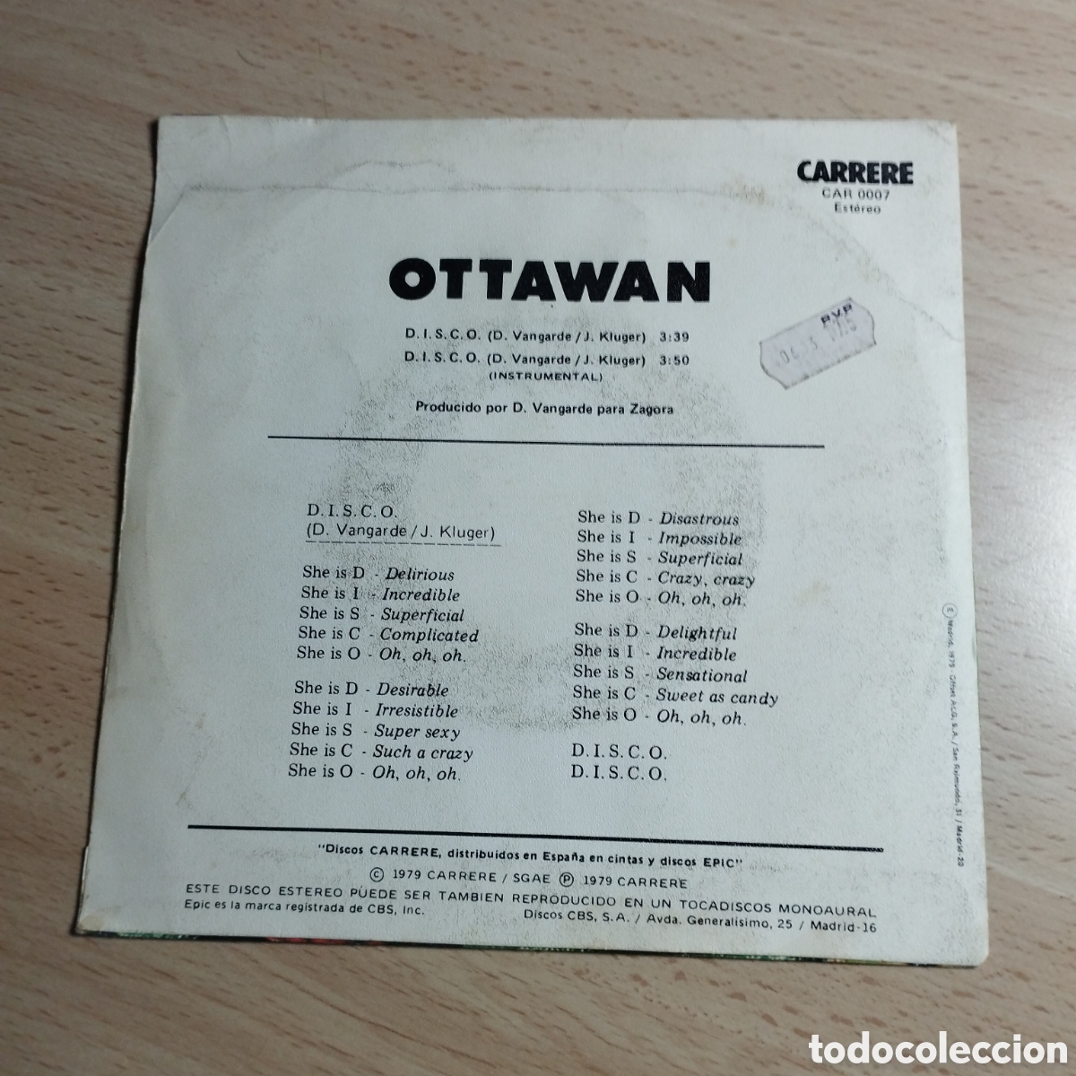 Discos de vinilo: Single 7&rdquo; Ottawan 1979 D,I,S,C,O, - Foto 2
