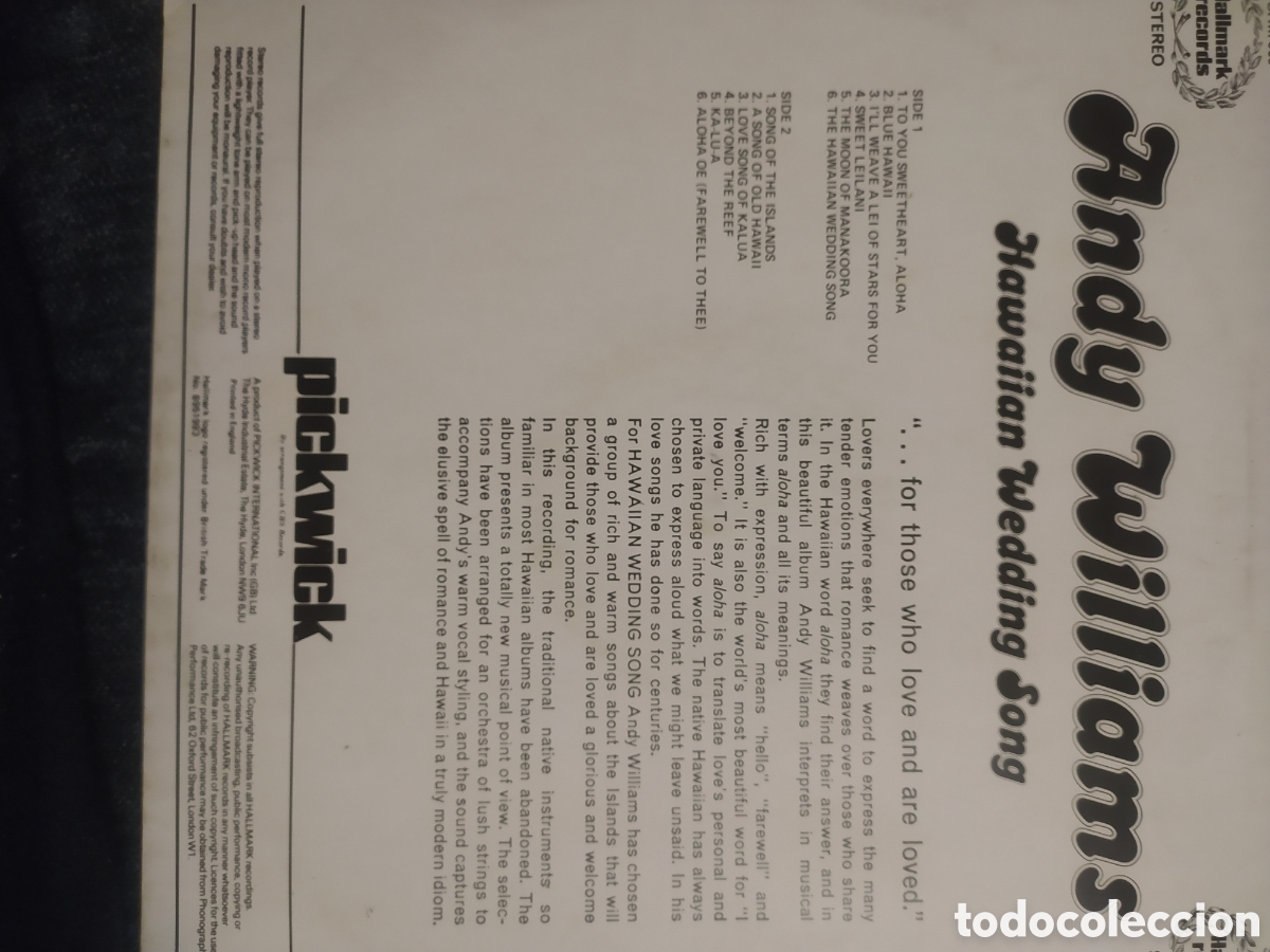 Discos de vinilo: Andy Williams lp Hawaiian wedding song - Foto 2