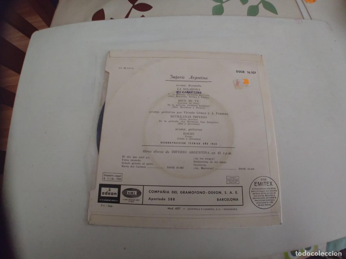 Discos de vinilo: IMPERIO ARGENTINA-EP LA SEGADORA +3 - Foto 2