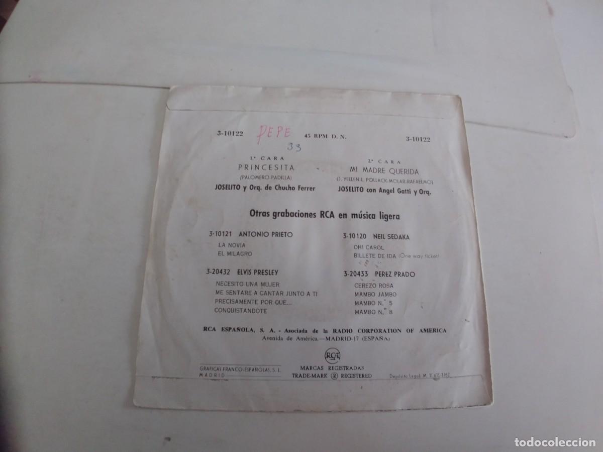 Discos de vinilo: JOSELITO-SINGLE PRINCESITA - Foto 2