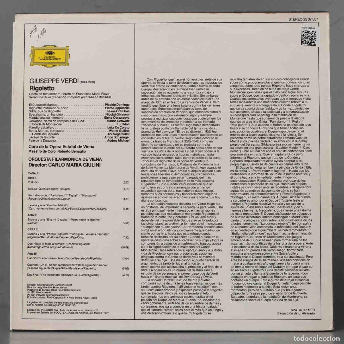 Discos de vinilo: LP. Verdi &ndash; Rigoletto. GIULINI - Foto 2