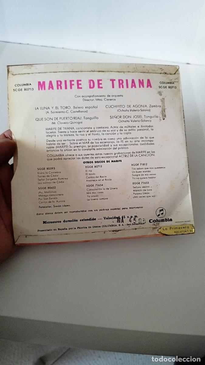 Discos de vinilo: Marif&eacute; De Triana &ndash; La Luna Y El Toro.Single 7&rdquo; - Foto 3