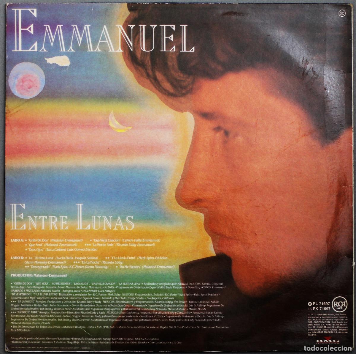 Discos de vinilo: EMMANUEL//ENTRE LUNAS//1988//LP//RCA - Foto 2