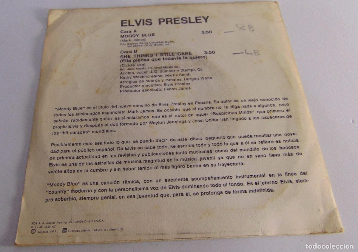Discos de vinilo: Elvis Presley &ndash; Moody Blue - SINGLE 1977 - Foto 2
