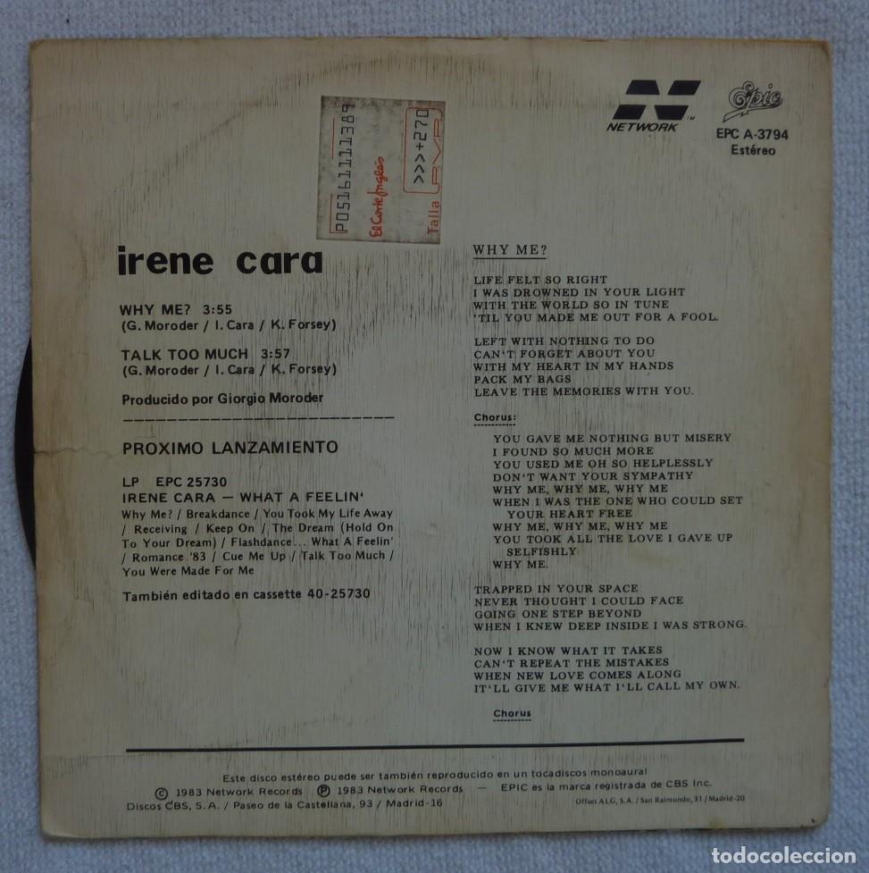 Discos de vinilo: IRENE CARA // WHY ME? // 1983 // SINGLE - Foto 2
