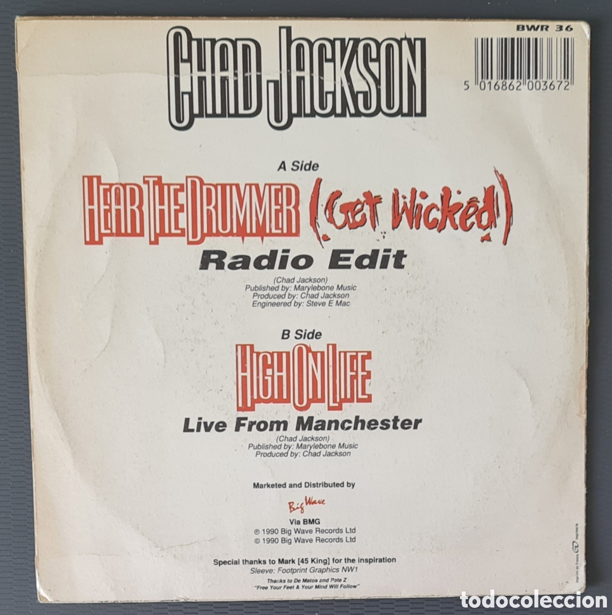Discos de vinilo: SINGLE - CHAD JACKSON - HEAR THE DRUMMER (GET WICKED) 1990 UK - Foto 2