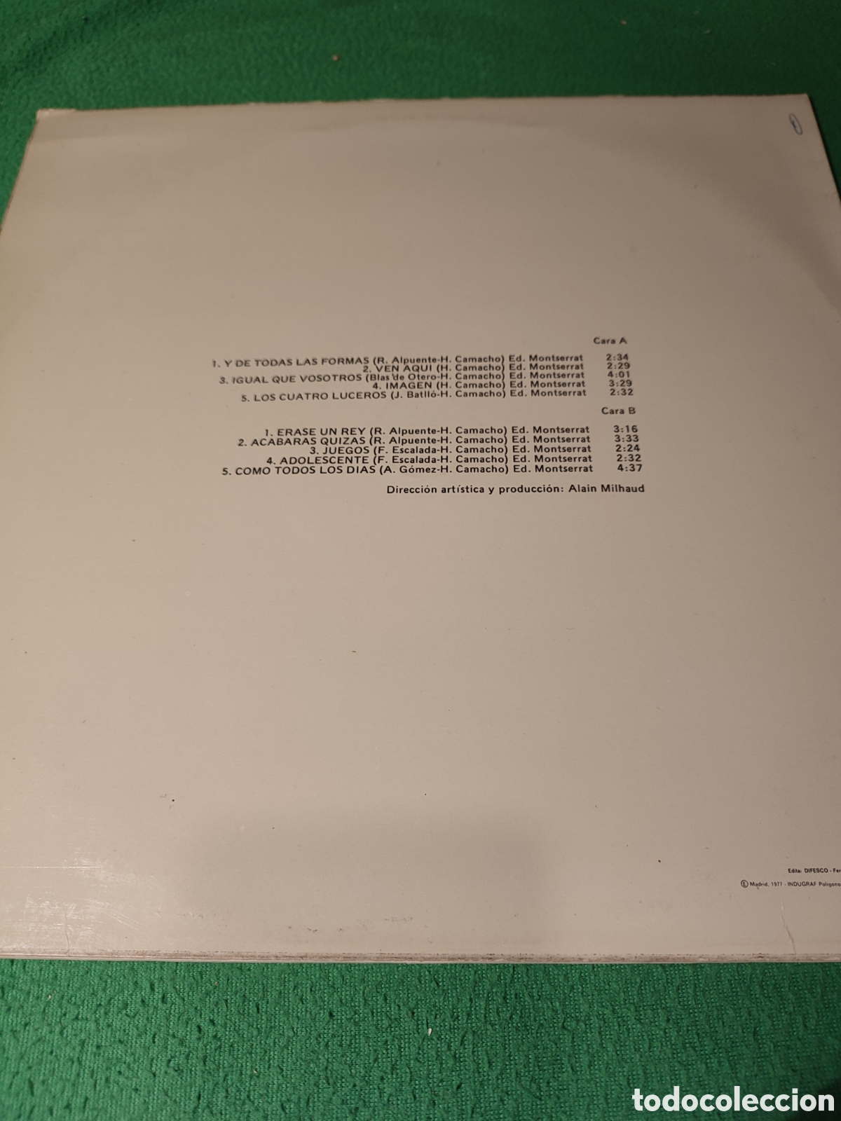 Discos de vinilo: Hilario Camacho - Same - Foto 2