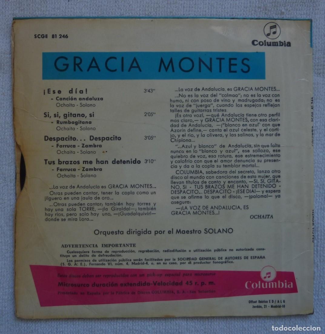 Discos de vinilo: GRACIA MONTES // &iexcl;ESE DIA!+3 // 1966 // EP - Foto 2