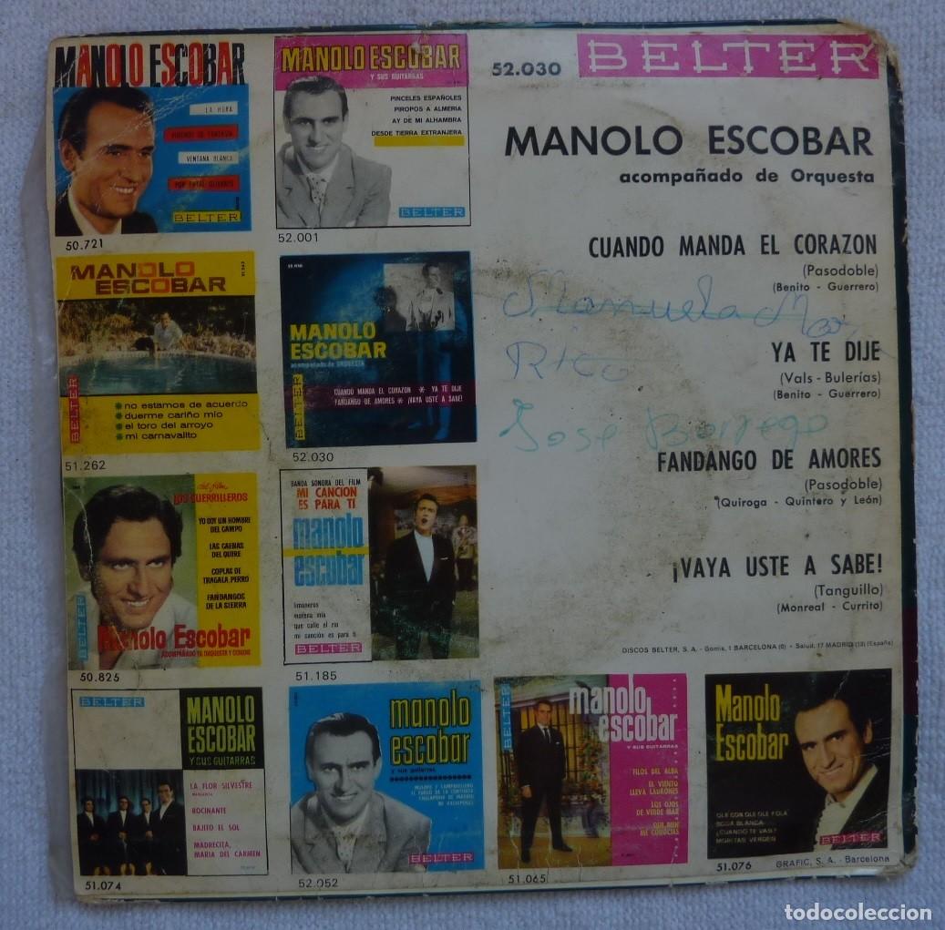 Discos de vinilo: MANOLO ESCOBAR // CUANDO MANDA EL CORAZON+3 // 1960 // EP - Foto 2