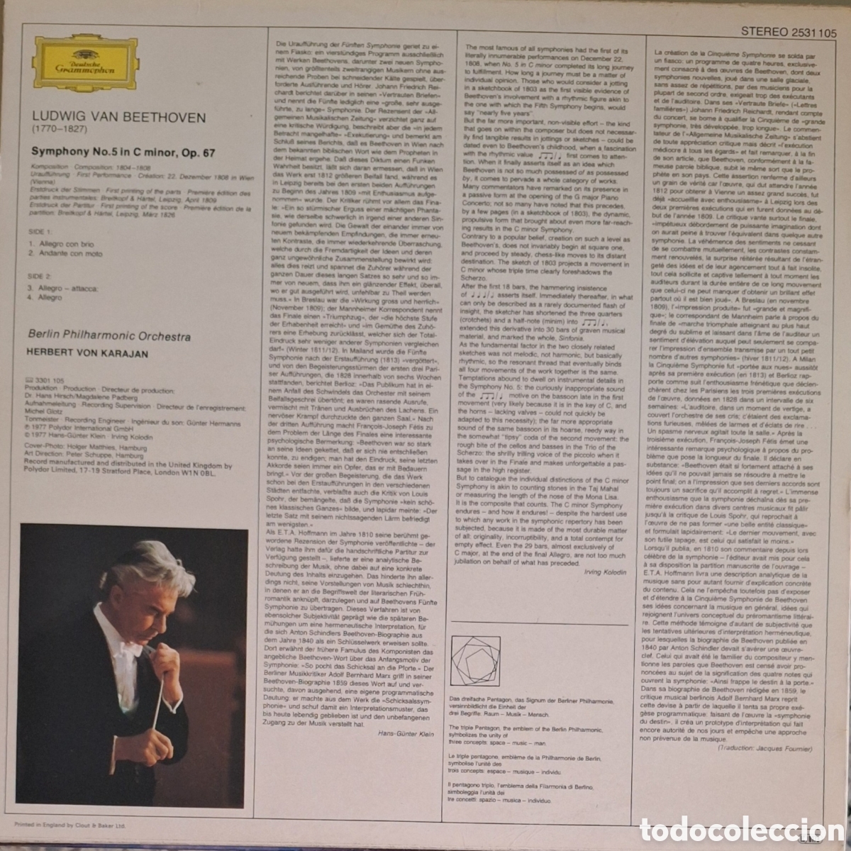 Discos de vinilo: Symphony No. 5. Beethoven. Dtor: Herbert von Karajan - Foto 2