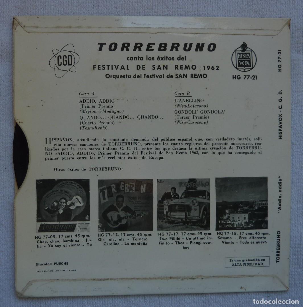 Discos de vinilo: TORREBRUNO // ADDIO ADDIO+3 // 1963 // EP - Foto 2
