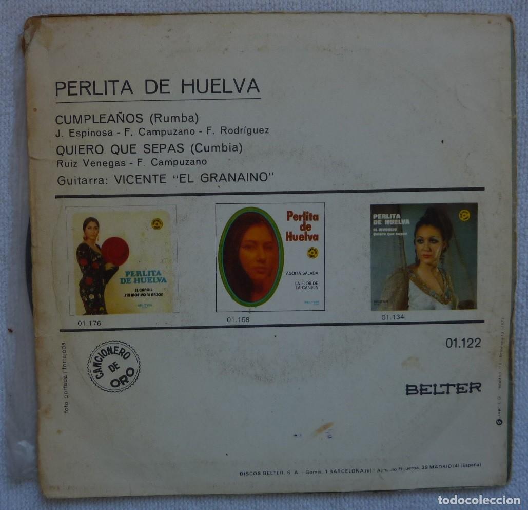 Discos de vinilo: PERLITA DE HUELVA // CUMPLEA&Ntilde;OS// 1971 // SINGLE - Foto 2