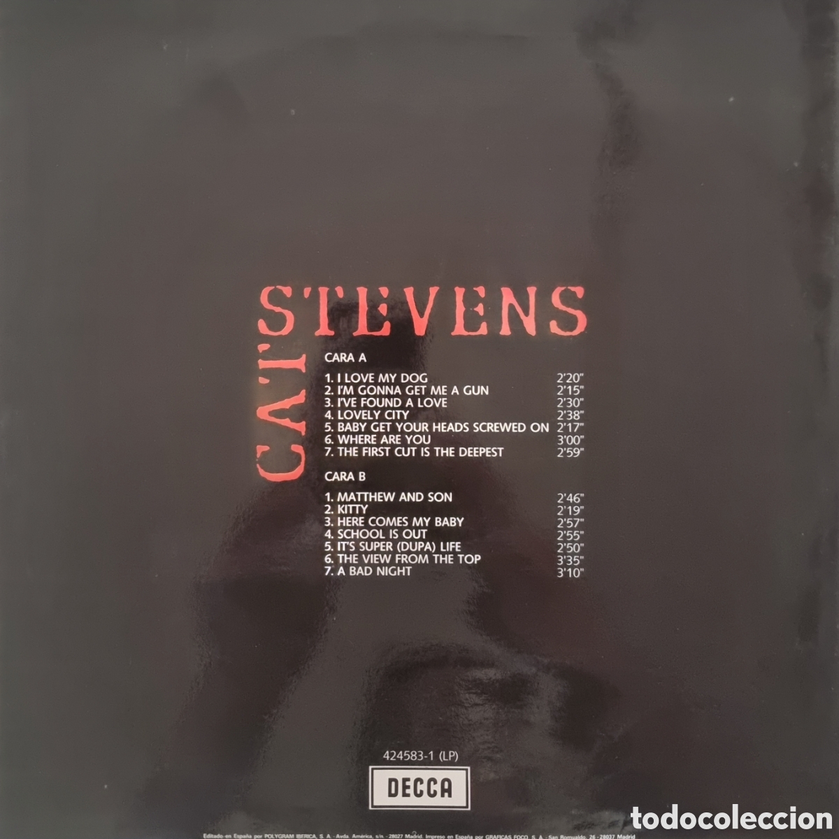 Discos de vinilo: CAT STEVENS - CAT STEVENS - 1&ordm; LP - DECCA 1982 SPAIN - Foto 3